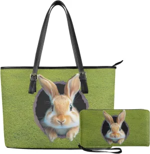 Coldinair Easter Handbag Tote Bag for Women Ladies Top Handle Purse and Wallet Set Leather Tote Purse for Women