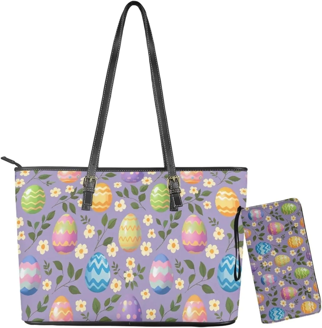 Coldinair Easter Handbag Tote Bag for Women Ladies Top Handle Purse and Wallet Set Leather Tote Purse for Women