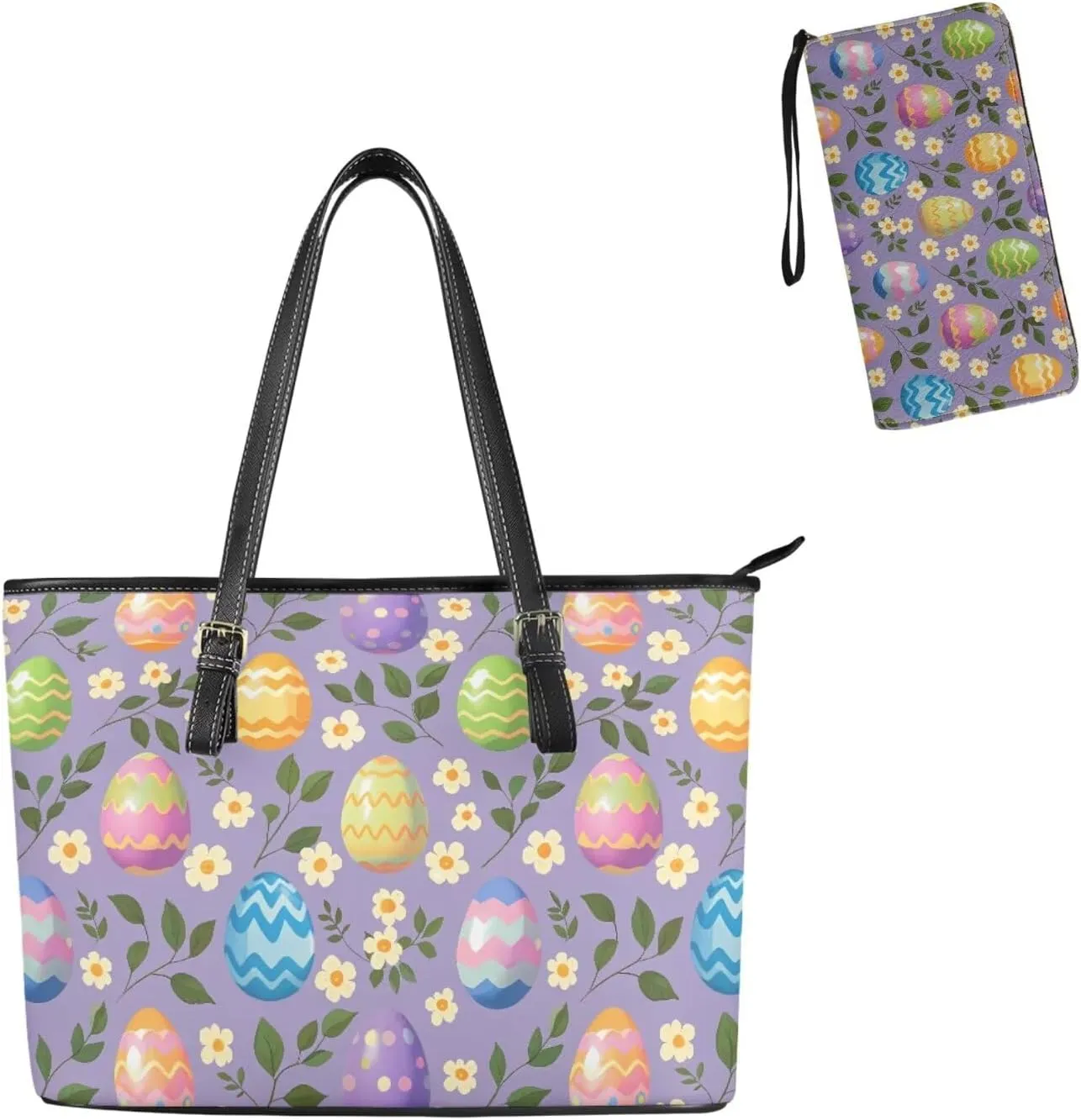 Coldinair Easter Handbag Tote Bag for Women Ladies Top Handle Purse and Wallet Set Leather Tote Purse for Women
