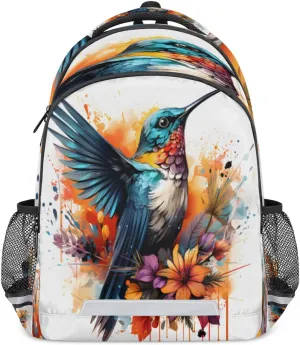 Colibri Bird Backpack for Boys Girls Kids Schoolbag Children School Bookbag,Women Men Casual Daypack Students College Bookbags Floral Hummingbird Travel Bags
