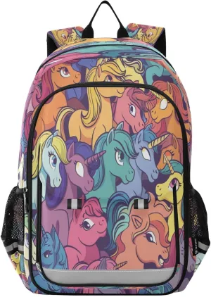 Colored Ponies Laptop Backpack for Boys Girls, Bookbag Travel Bag Casual Daypack School Backpack for Students