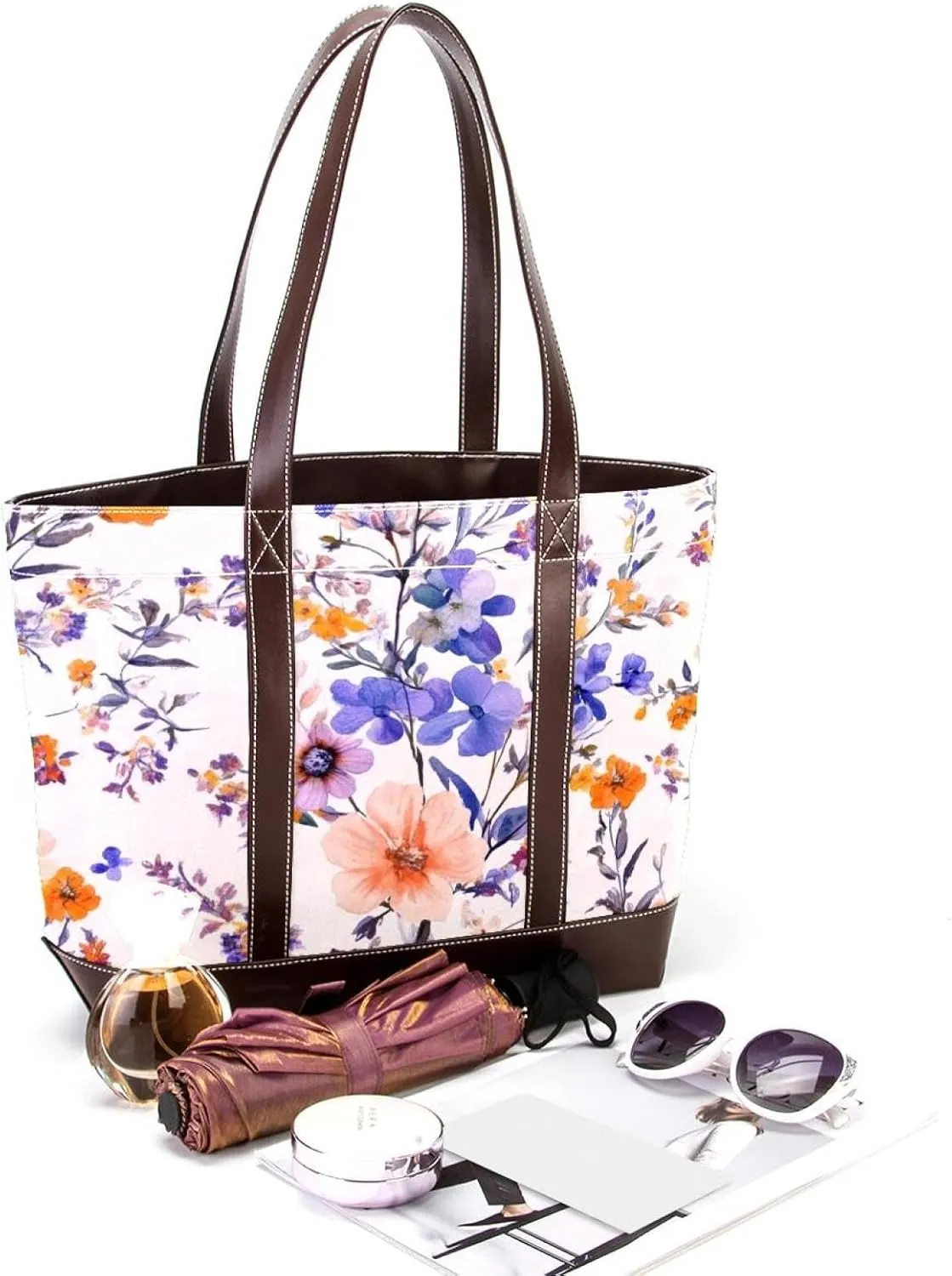 Colorful Art Flowers-81 Shoulder Purses for Women Large Soft Washed Leather Purses and Durable Handbags