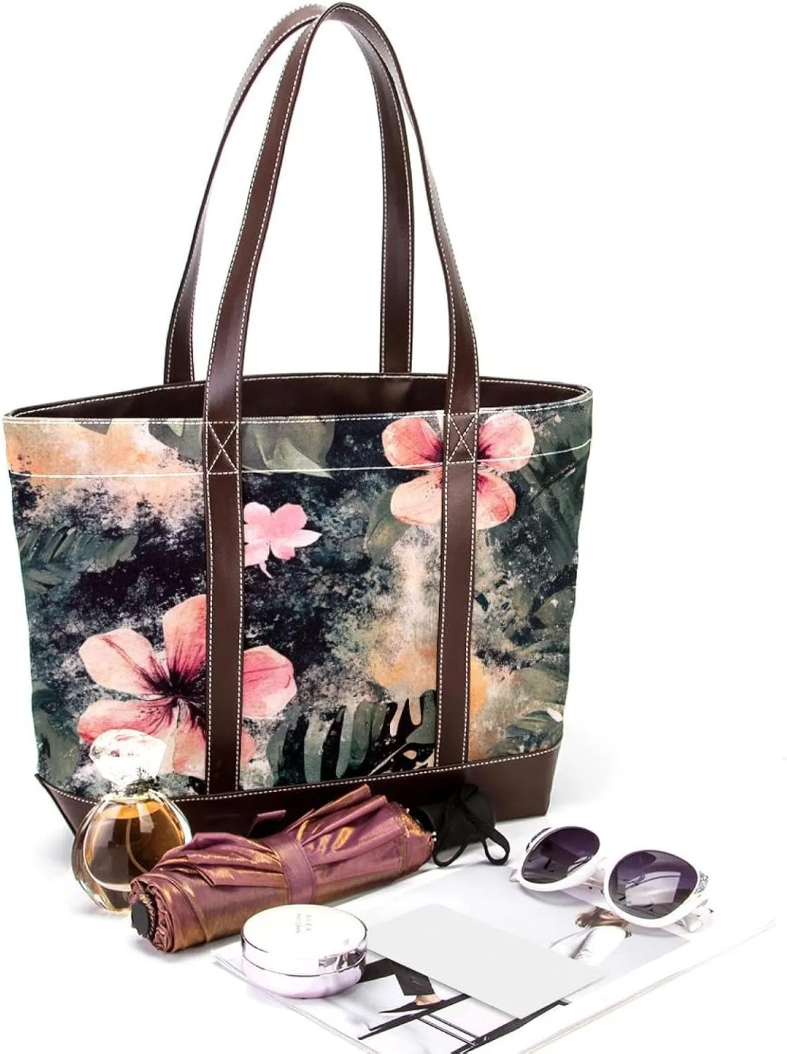 Colorful Art Flowers-81 Shoulder Purses for Women Large Soft Washed Leather Purses and Durable Handbags