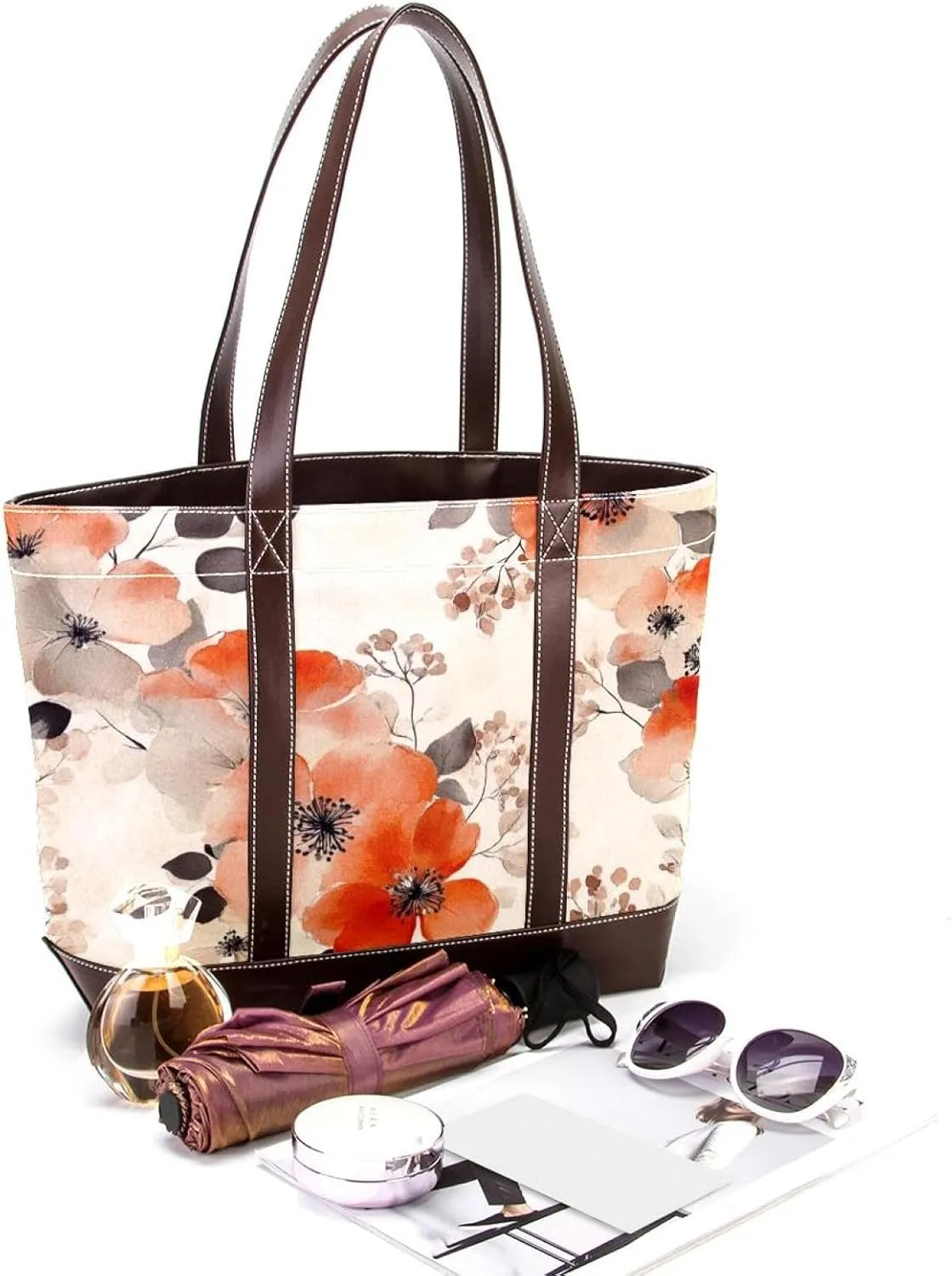 Colorful Art Flowers-81 Shoulder Purses for Women Large Soft Washed Leather Purses and Durable Handbags