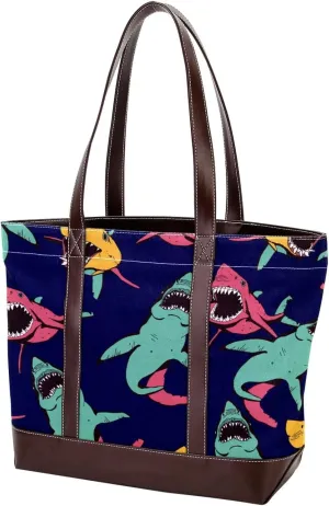 Colorful Ocean Shark Shoulder Purses for Women Large Soft Washed Leather Purses and Durable Handbags