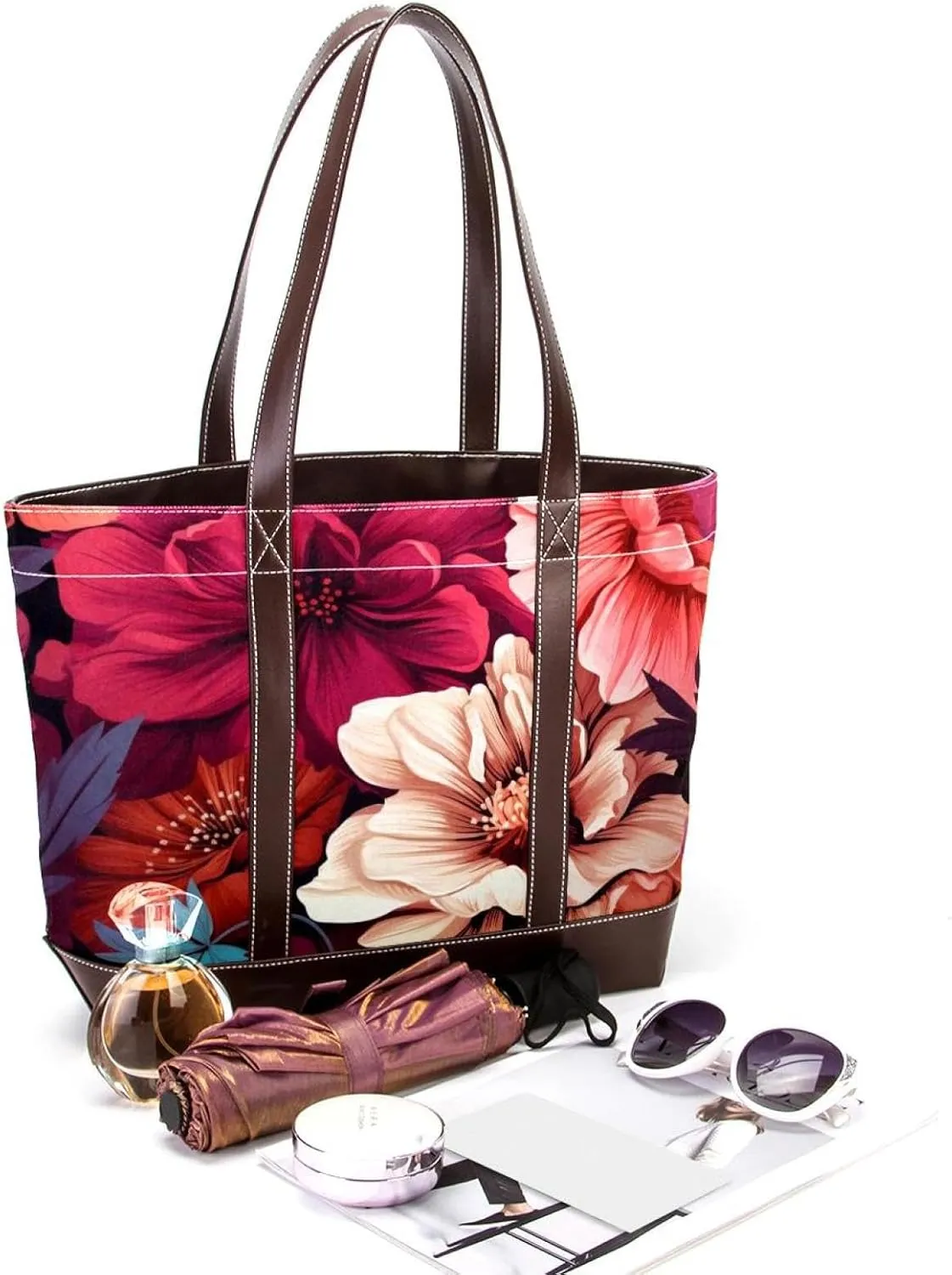 Colorful Petal Flowers-1035 Shoulder Purses for Women Large Soft Washed Leather Purses and Durable Handbags
