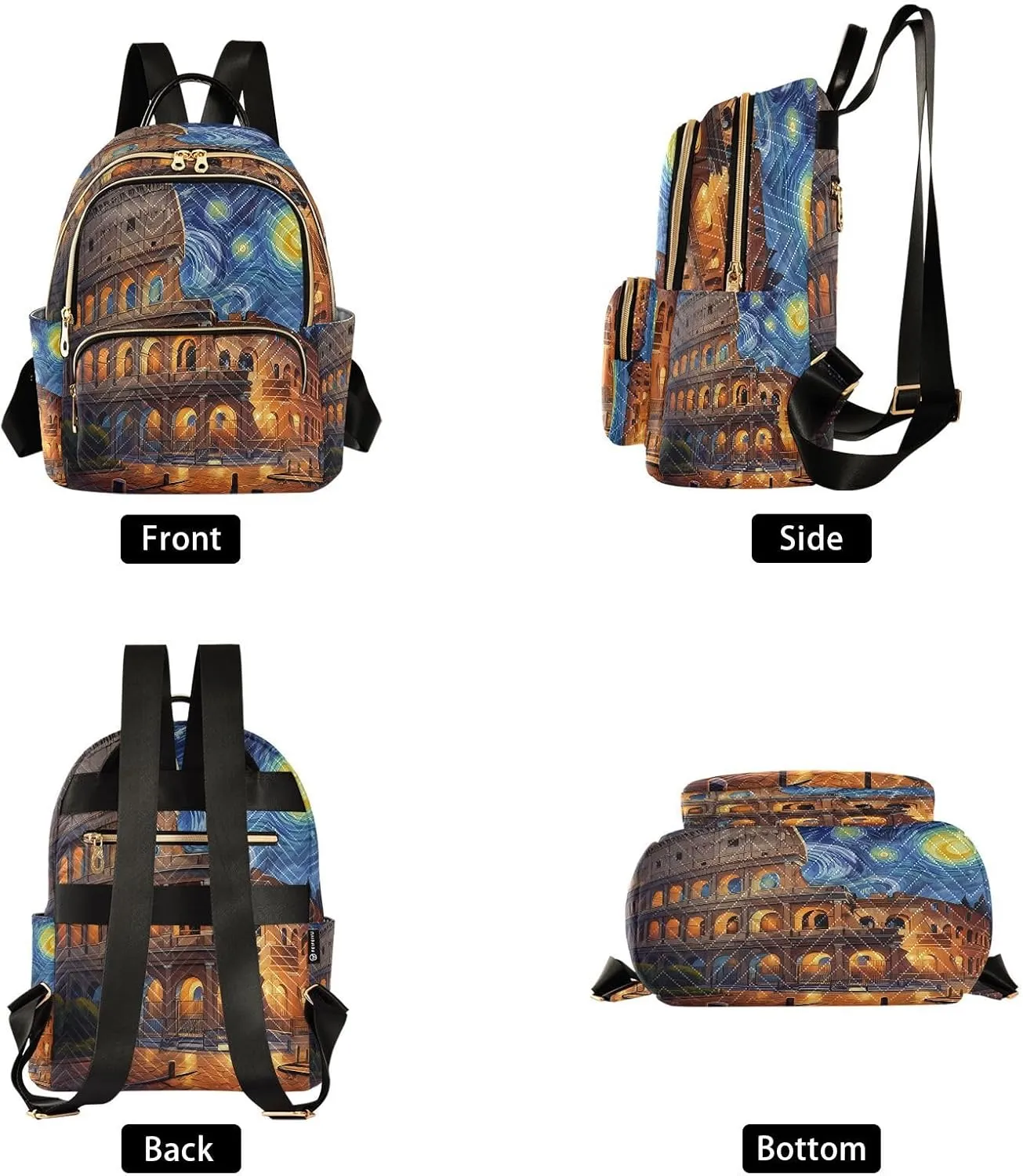 Colosseum Starry Night Blue Backpack Purse for Women Cute Bookbag with Anti-theft Back for Women Travel M