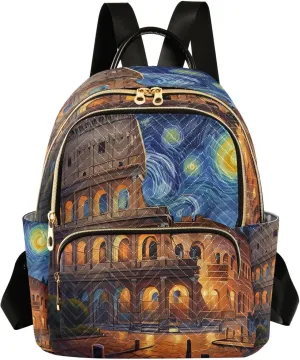 Colosseum Starry Night Blue Backpack Purse for Women Cute Bookbag with Anti-theft Back for Women Travel M