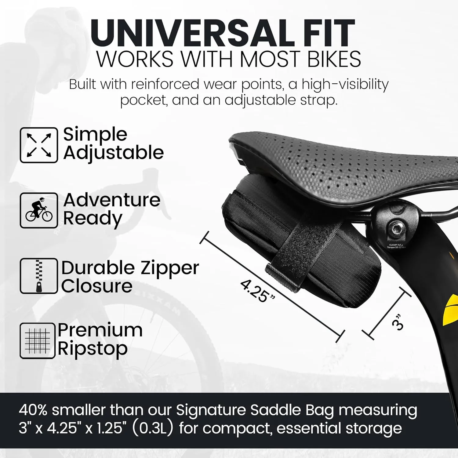Compact Bike Saddle Bag – Midnight Black | Premium Water-Resistant Ripstop Material, Waterproof Zipper & Internal Pocket | Ultra-Light, Durable Bike Seat Bag for Essential Gear Storage