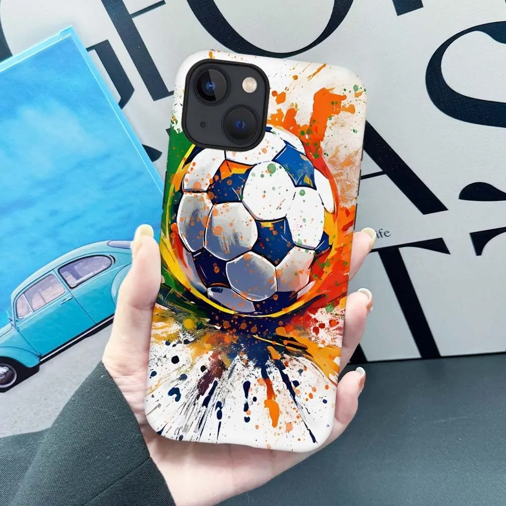 Compatible with iPhone 13/iPhone14 Case, Colorful Football Sport Pattern Print Matte Phone Case Durable Fashion Funny Liquid Silicone Case Soft Anti-Scratch Shockproof Protective Cover