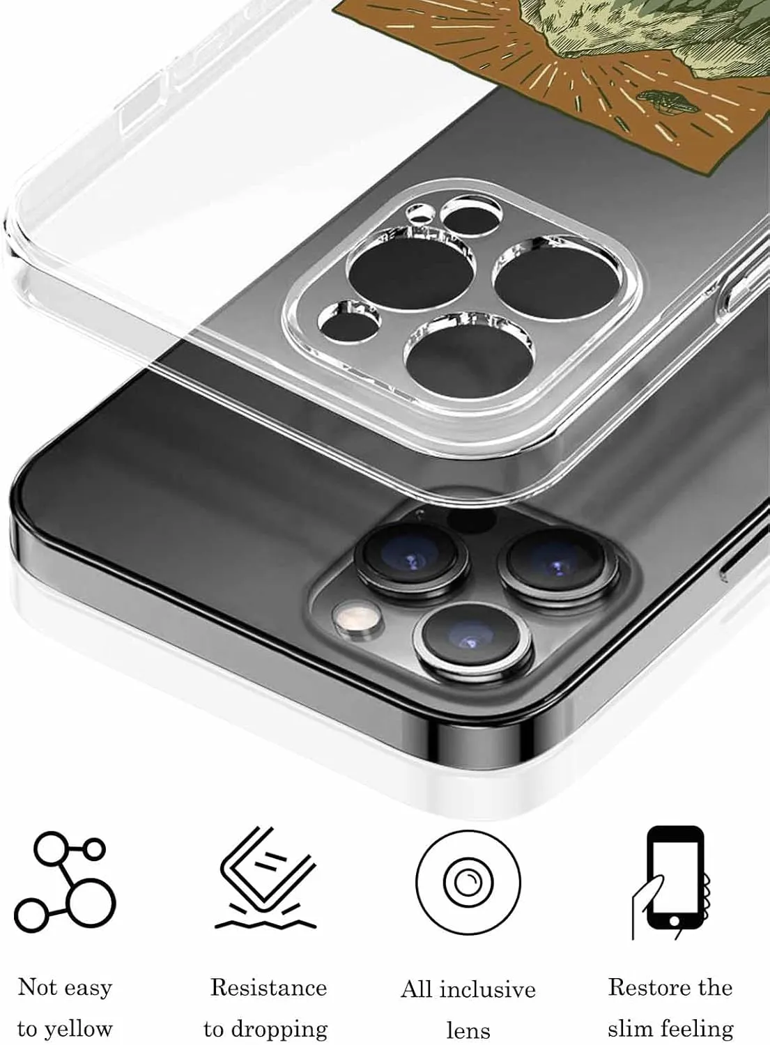 Compatible with iPhone 14 Case 6.1 inch, Off-road Vehicle Brown Outdoor Mountain Forest Scenery Cartoon Clear Phone Case Ultra Thin Anti-Scratch Transparent Phone Cover Shockproof Protective TPU Cover