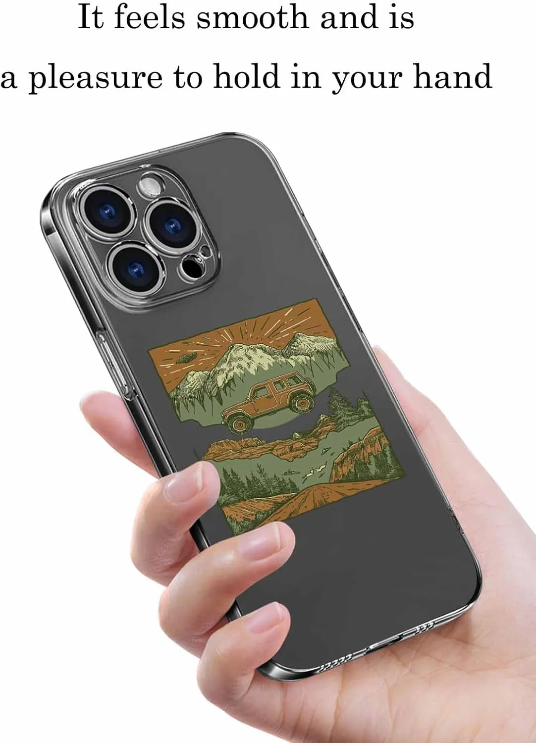 Compatible with iPhone 14 Case 6.1 inch, Off-road Vehicle Brown Outdoor Mountain Forest Scenery Cartoon Clear Phone Case Ultra Thin Anti-Scratch Transparent Phone Cover Shockproof Protective TPU Cover