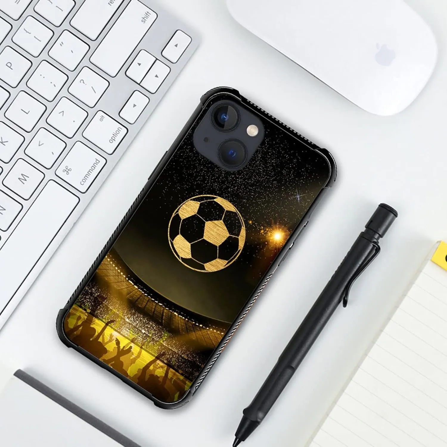 Compatible with iPhone 14 Case,Soccer Stadium Sports Soft TPU Bumper Shockproof Tempered Glass Back Cover Case for iPhone 14