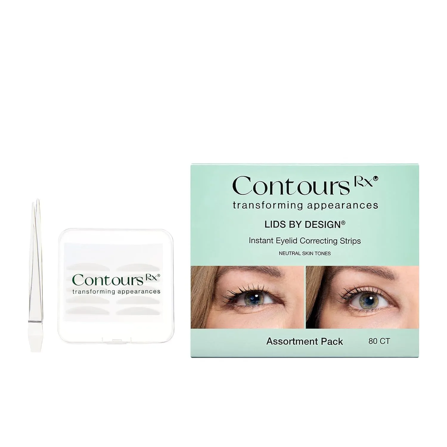 Contours Rx Lids By Design - Medical Grade Eyelid Correcting Strips for Heavy, Hooded, & Droopy Lids - Transparent, Anti-Aging, and Eyelid Lifting Treatment - (4mm - 7mm) Assortment Pack, 80ct