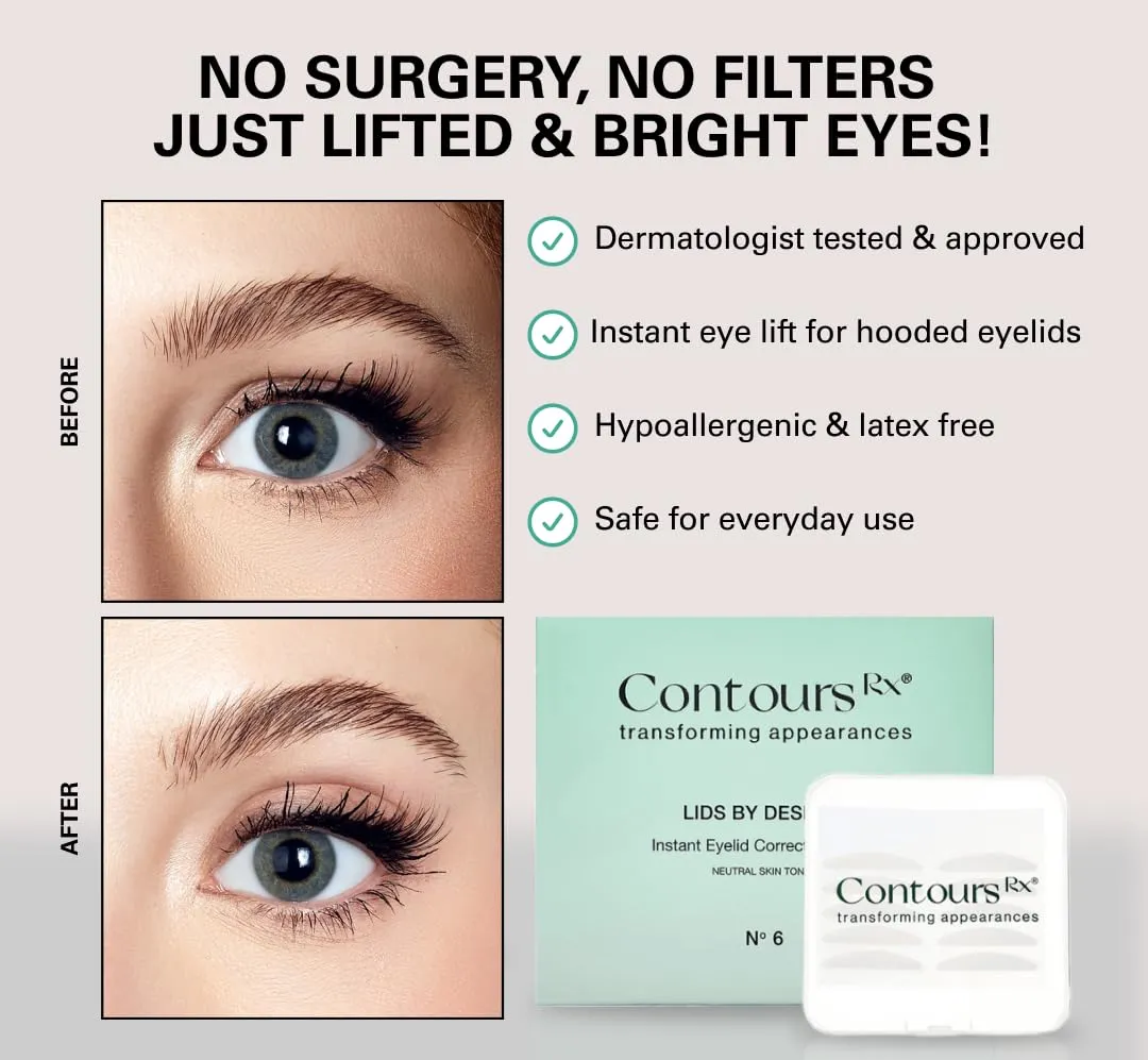 Contours Rx Lids By Design - Medical Grade Eyelid Correcting Strips for Heavy, Hooded, & Droopy Lids - Transparent, Anti-Aging, and Eyelid Lifting Treatment - (4mm - 7mm) Assortment Pack, 80ct