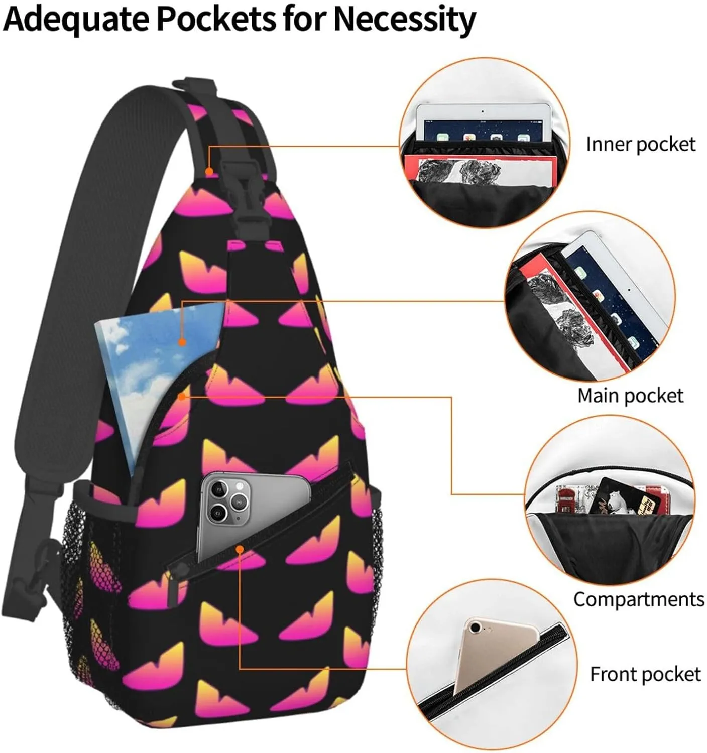 Cool Monsters Eyes Crossbody Bag Cross Chest Bag Adjustable Sling Backpack Sports Gym Shoulder Bags Travel Cycling Daypack Diagonally Casual Rucksack