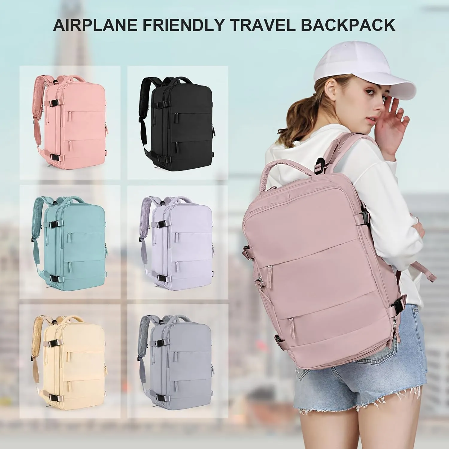 coowoz Large Travel Backpack For Women Men,Carry On Backpack,Hiking Backpack Waterproof Outdoor Sports Rucksack Casual Daypack travel essentials（Pink Purple）