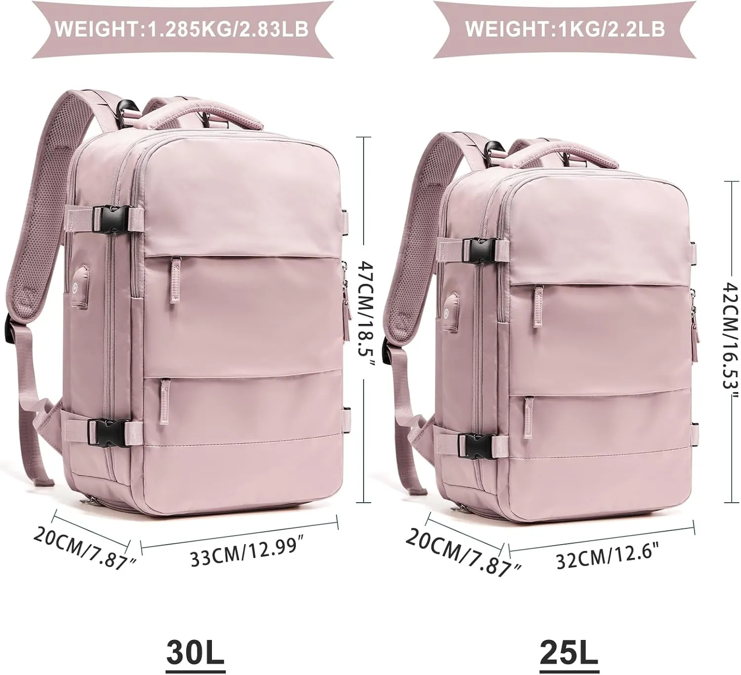 coowoz Large Travel Backpack For Women Men,Carry On Backpack,Hiking Backpack Waterproof Outdoor Sports Rucksack Casual Daypack travel essentials（Pink Purple）