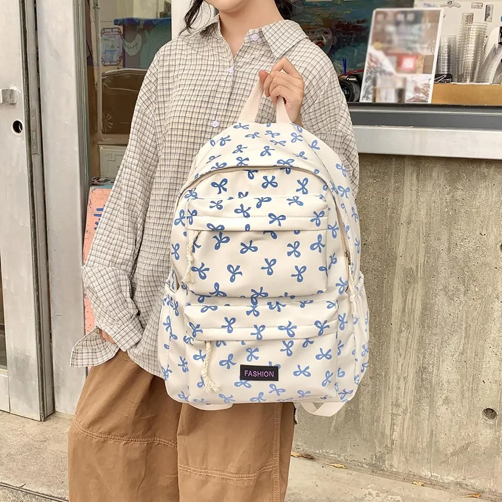 Coquette Bow Backpack Cute Kawaii Laptop Backpack Aesthetic Travel Daypack for Women Bow Rucksack
