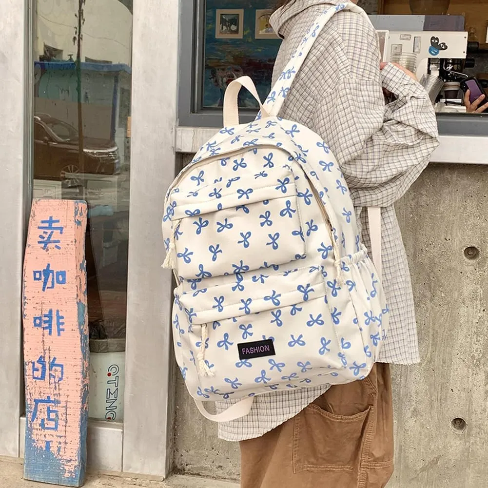 Coquette Bow Backpack Cute Kawaii Laptop Backpack Aesthetic Travel Daypack for Women Bow Rucksack
