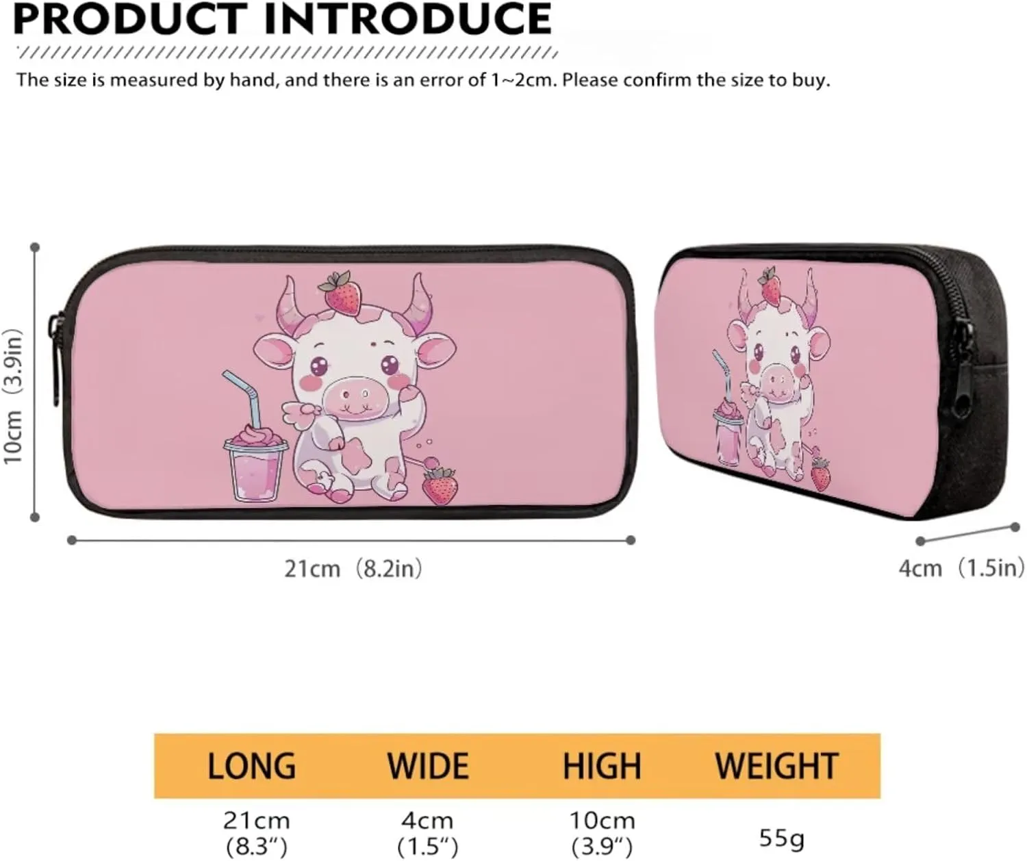 Cow Strawberry Backpack 5th Grade with Lunch Box for Girls Cute Cartoon School Bag and Lunch Bag Elementary School Bookbags/Lunchboxes/Pencil Case for Age 6 7 8