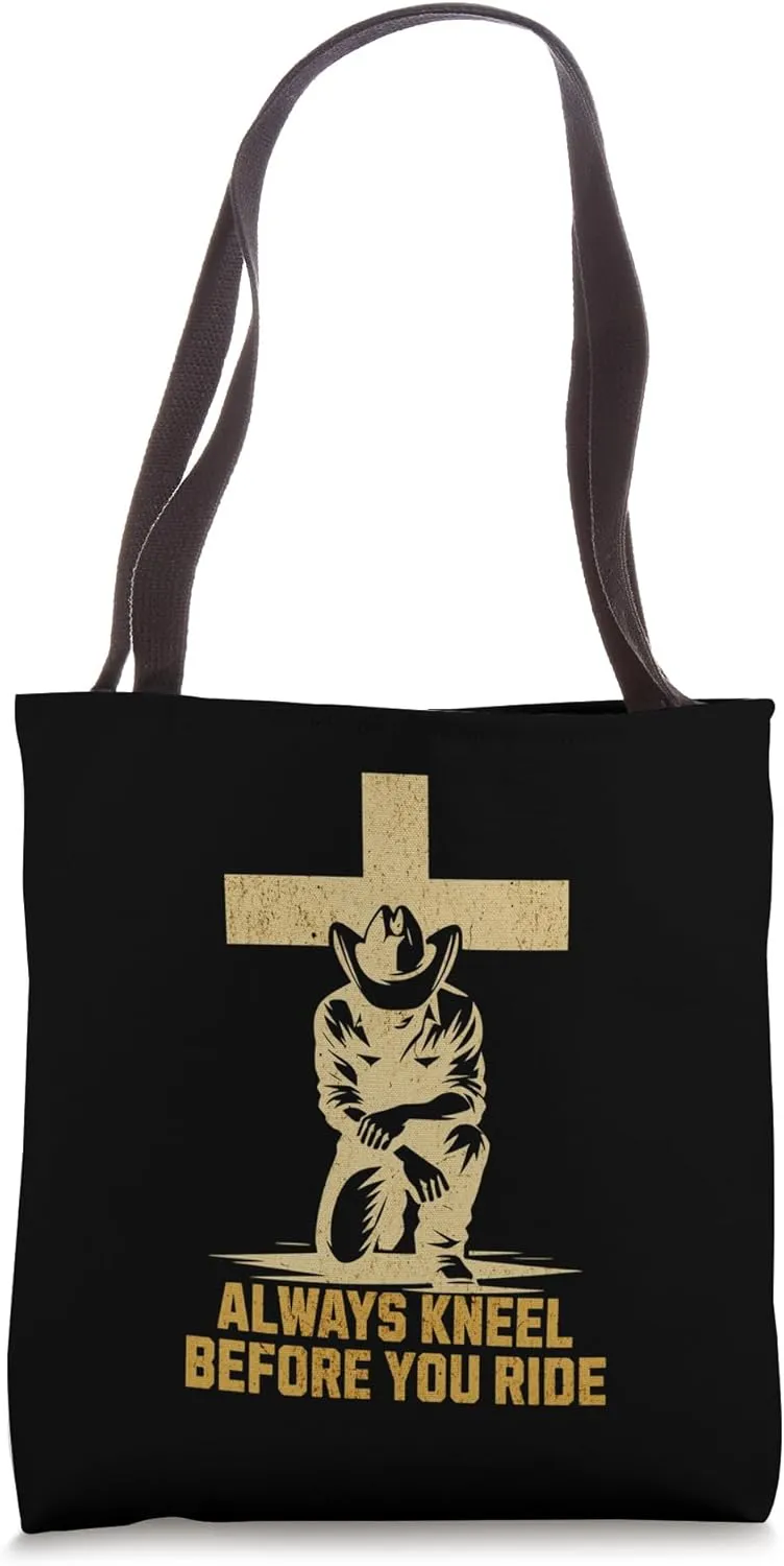 Cowboy Kneel At Cross Western Gear Jesus Christian Art Work Tote Bag