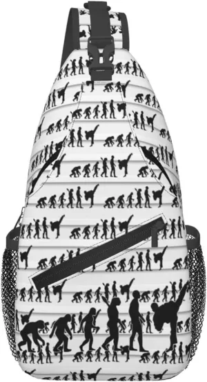 Creative Evolution Pattern Casual Chest Bag For Men And Women, Cross-Body Bag With Adjustable Shoulder Strap, Suitable For Hiking And Sports