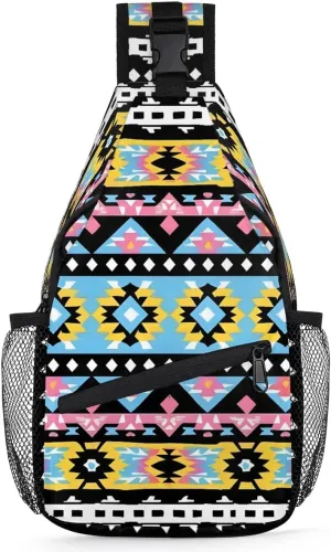 Crossbo dy Sling Bag for Women Men Abstract Colorful Ethnic Bohemian Fanny Pack Shoulder Bag Waterproof Anti Theft Chest Bag Running Hiking Athletic Trainer Travel Camping Outdoor Casual Crossbody Bag