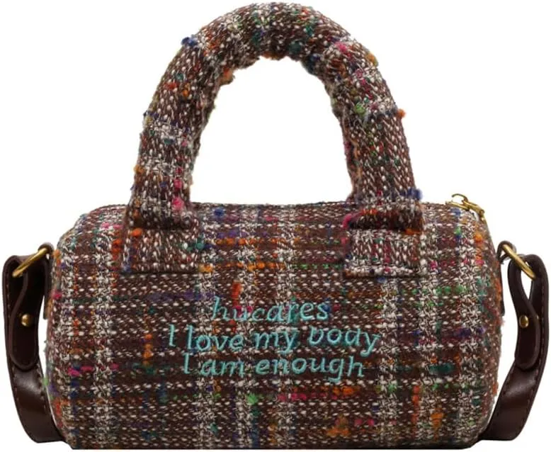 Crossbody Bag for Women Canvas Handbag Fashion Cylinder Bag Medium Shoulder Bag Messenger Bag Soft Top Handle Bag