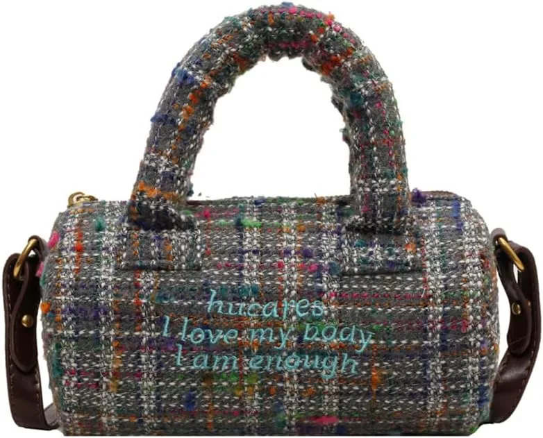 Crossbody Bag for Women Canvas Handbag Fashion Cylinder Bag Medium Shoulder Bag Messenger Bag Soft Top Handle Bag