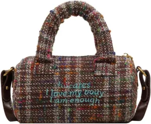 Crossbody Bag for Women Canvas Handbag Fashion Cylinder Bag Medium Shoulder Bag Messenger Bag Soft Top Handle Bag