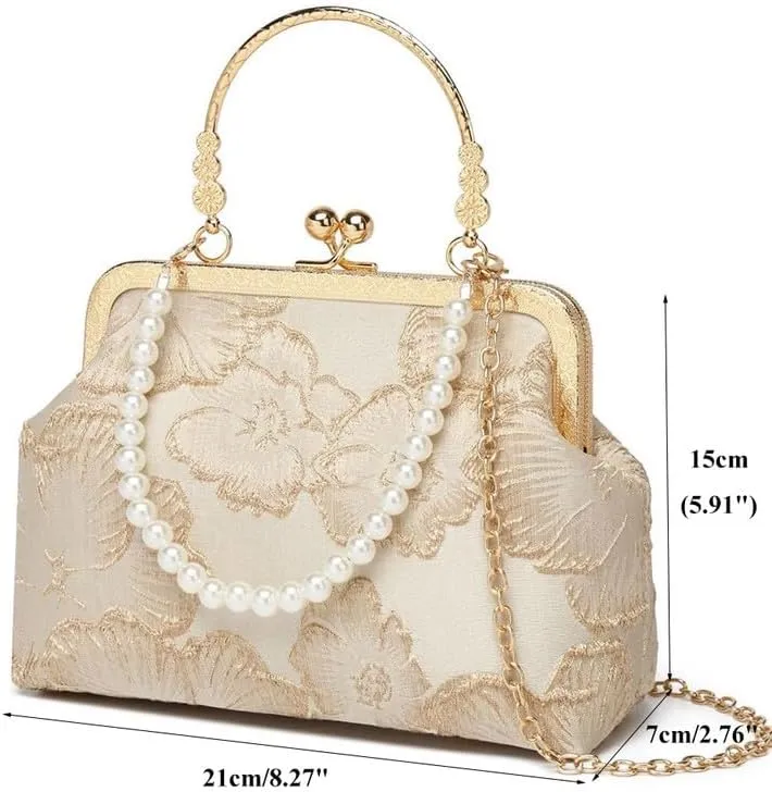 Crossbody Bag for Women Elegant Top-Handle Pouch Purse Designer Shoulder Handbag Embroidery Evening Purse