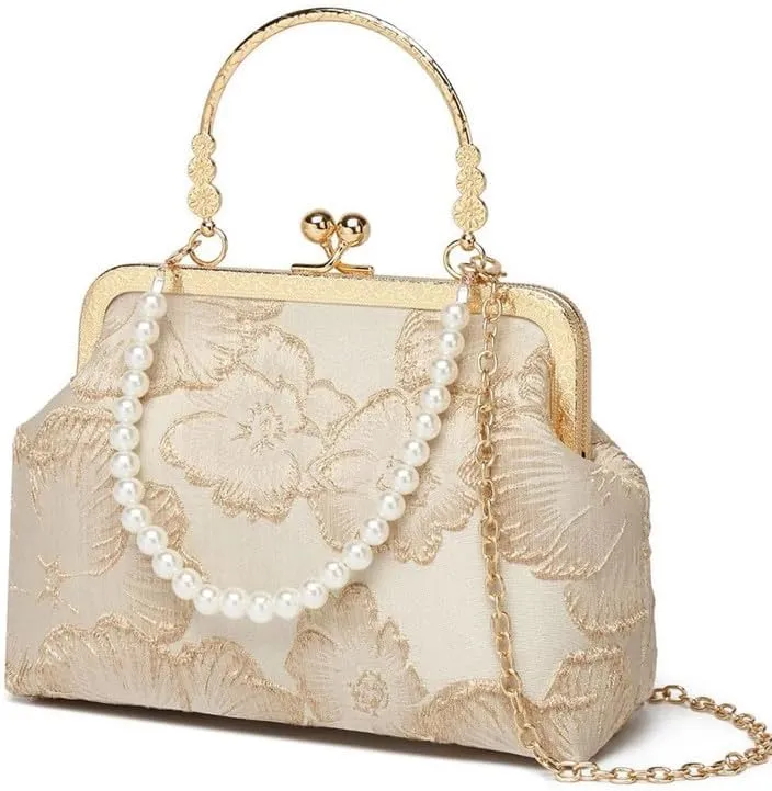 Crossbody Bag for Women Elegant Top-Handle Pouch Purse Designer Shoulder Handbag Embroidery Evening Purse