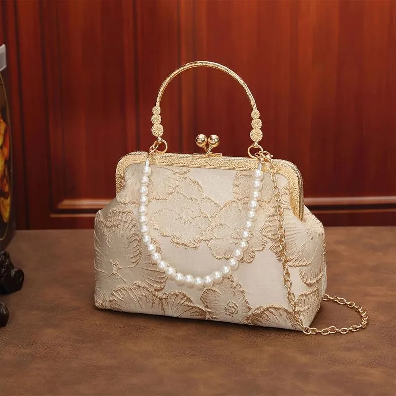 Crossbody Bag for Women Elegant Top-Handle Pouch Purse Designer Shoulder Handbag Embroidery Evening Purse