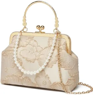 Crossbody Bag for Women Elegant Top-Handle Pouch Purse Designer Shoulder Handbag Embroidery Evening Purse