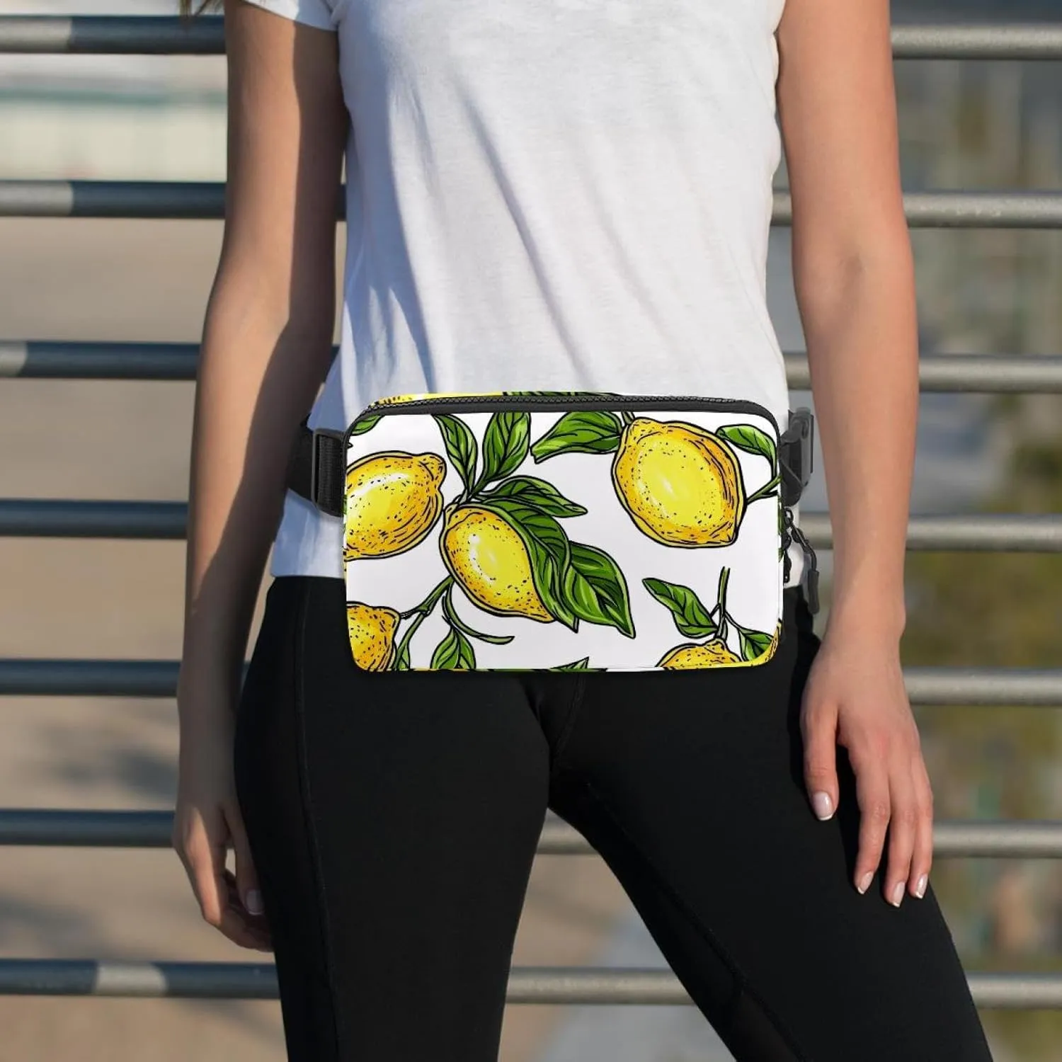 Crossbody Belt Bag for Women Men, Lemon Leaves Fanny Packs with Zipper Pockets,Waterproof Waist Packs with Adjustable Strap for Workout Running Traveling Hiking
