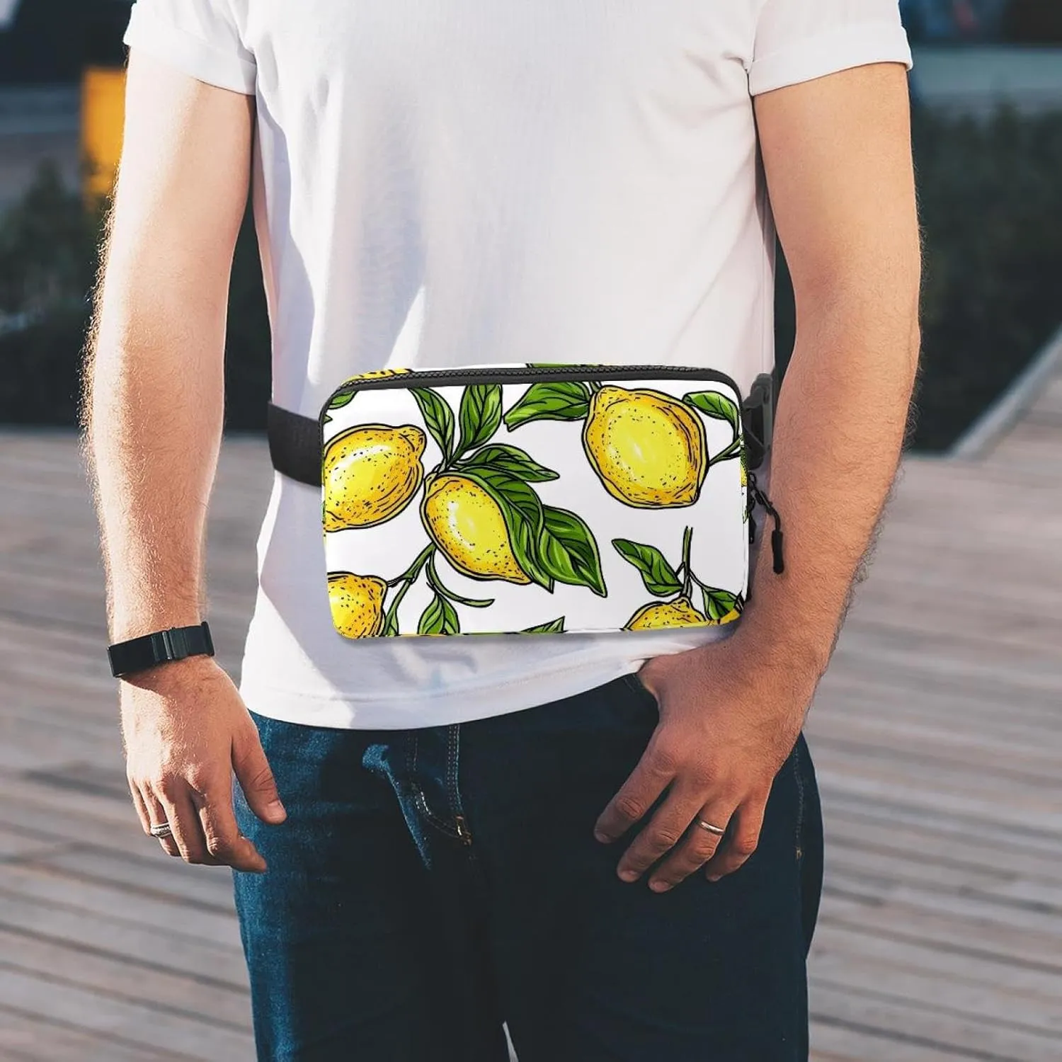 Crossbody Belt Bag for Women Men, Lemon Leaves Fanny Packs with Zipper Pockets,Waterproof Waist Packs with Adjustable Strap for Workout Running Traveling Hiking