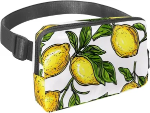 Crossbody Belt Bag for Women Men, Lemon Leaves Fanny Packs with Zipper Pockets,Waterproof Waist Packs with Adjustable Strap for Workout Running Traveling Hiking