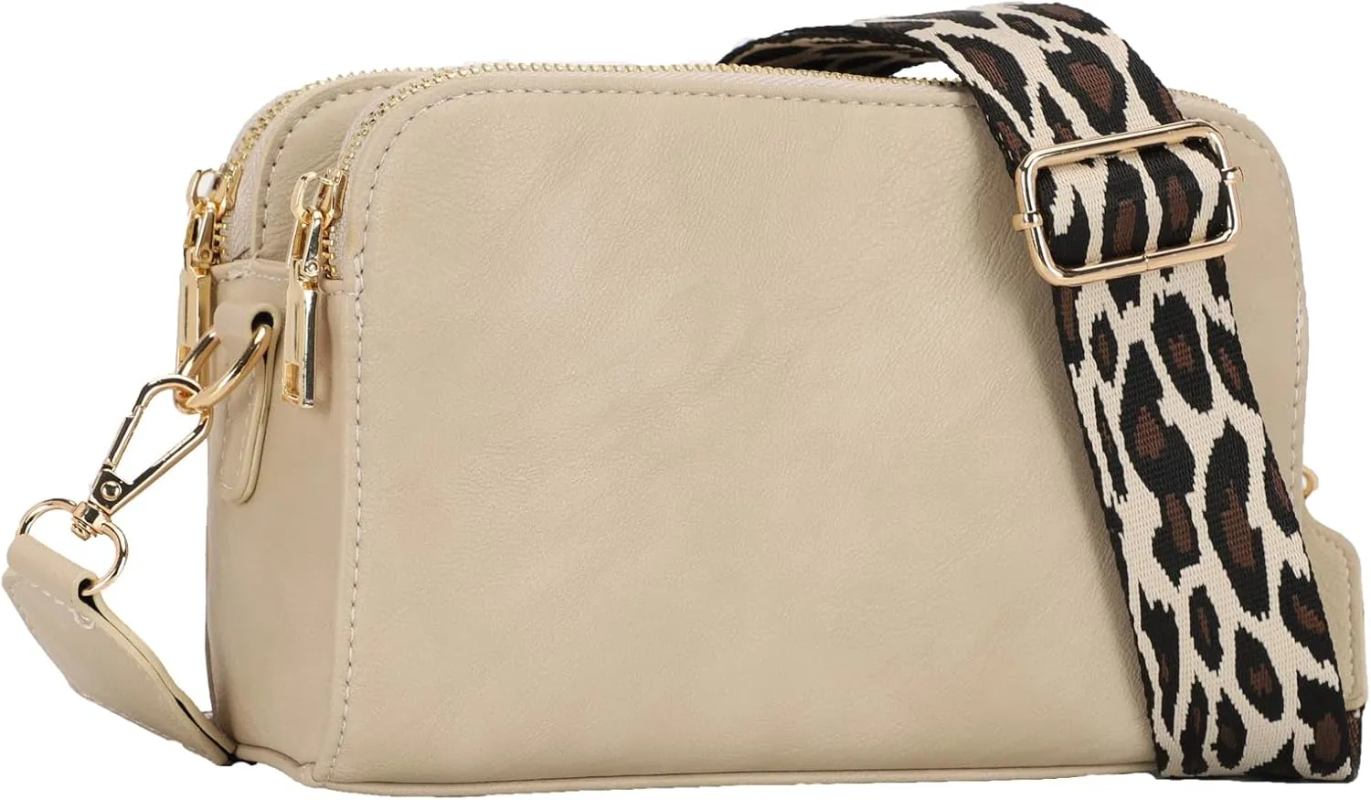 Crossbody Camera Bag for Women Vegan Leather Shoulder Bag Small Triple Zip Handbag Cross Body Purse with Detachable Strap