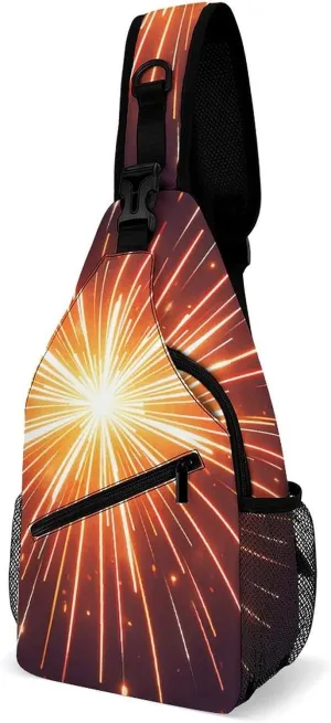 Crossbody Sling Bag Explosion Firework 3D Sling Backpack Shoulder Chest Bag Casual Chest Bag with Adjustable Shoulder Strap Fanny Packs for Outdoors Hiking Traveling