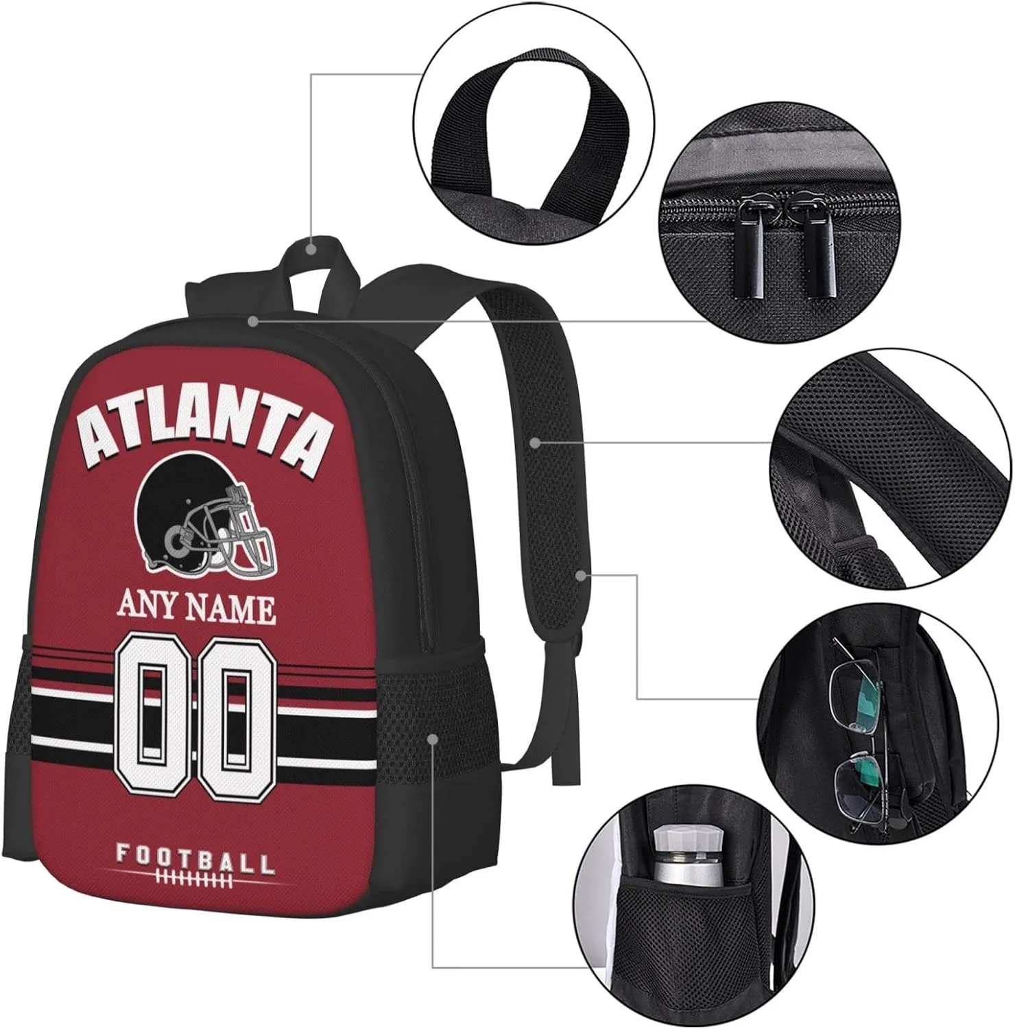Custom Atlanta Backpack for Men Women, Personalized Backpacks with Name and Number, Customized Football Style Backpack Gifts for Fans