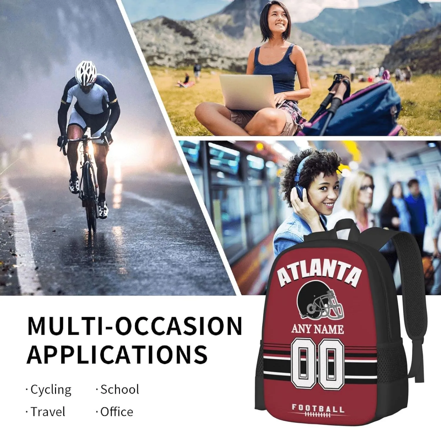 Custom Atlanta Backpack for Men Women, Personalized Backpacks with Name and Number, Customized Football Style Backpack Gifts for Fans