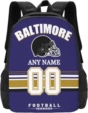 Custom Baltimore Backpack for Men Women, Personalized Backpacks with Name and Number, Customized Football Style Backpack Gifts for Fans