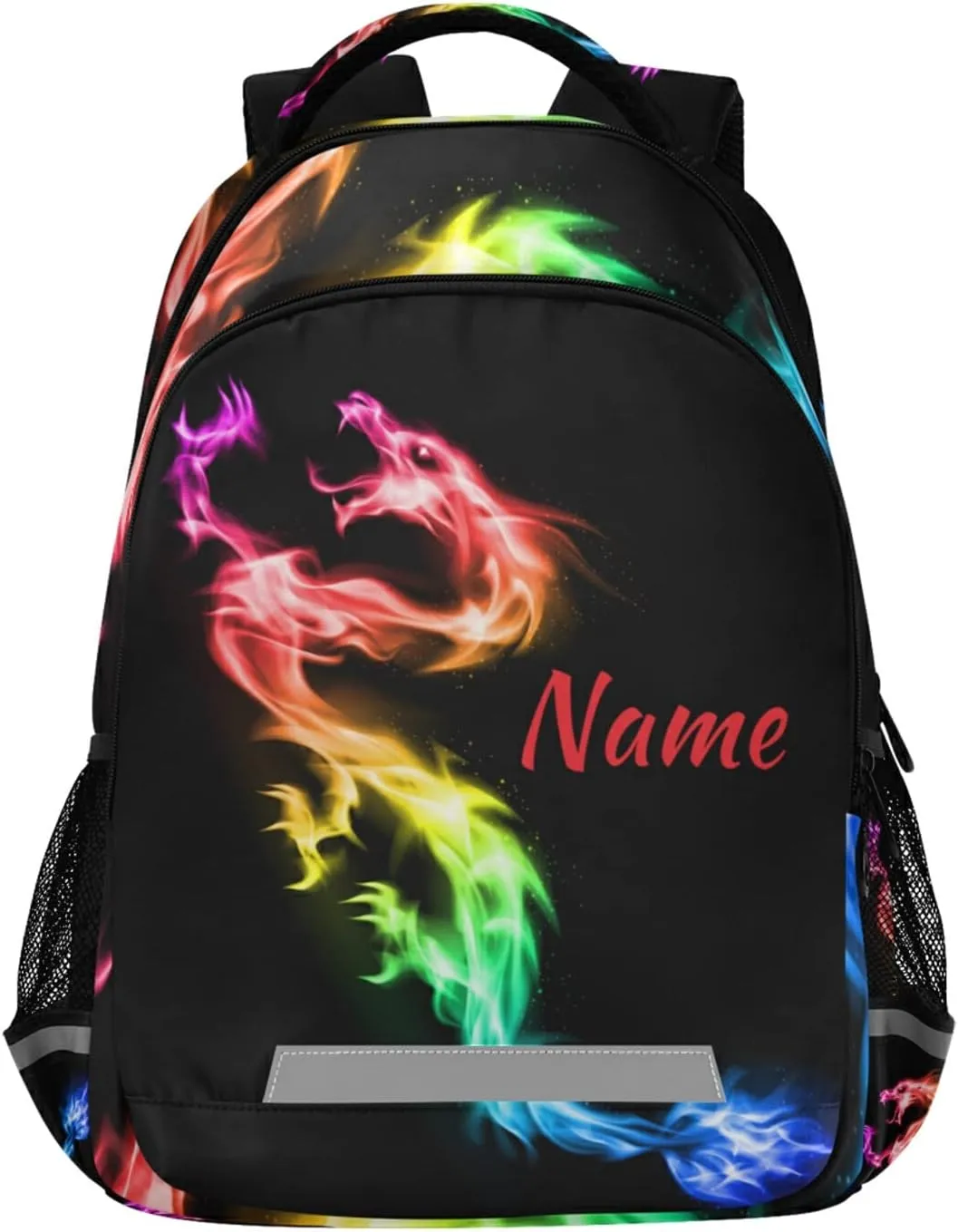 Custom Fire Rainbow Dragon Backpack Personalized Name Schoolbag for Boys Girls Elementary School Bookbag Daypack Rucksack