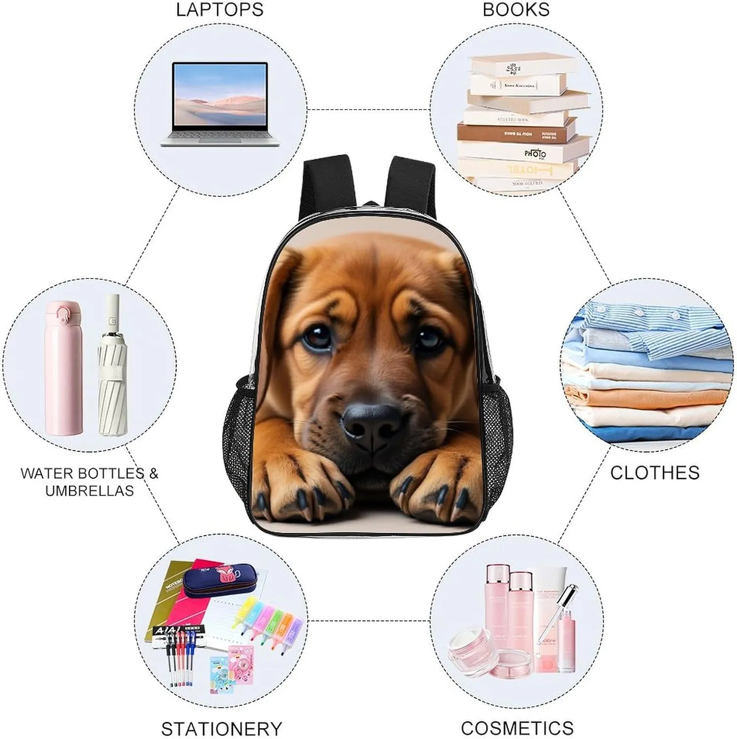 Cute Bloodhound Dog Rucksack Transparent Anti-Theft Multipurpose Carry On Bag Large Capacity Travel and Sport Backpack Rucksack With Smooth Zippers
