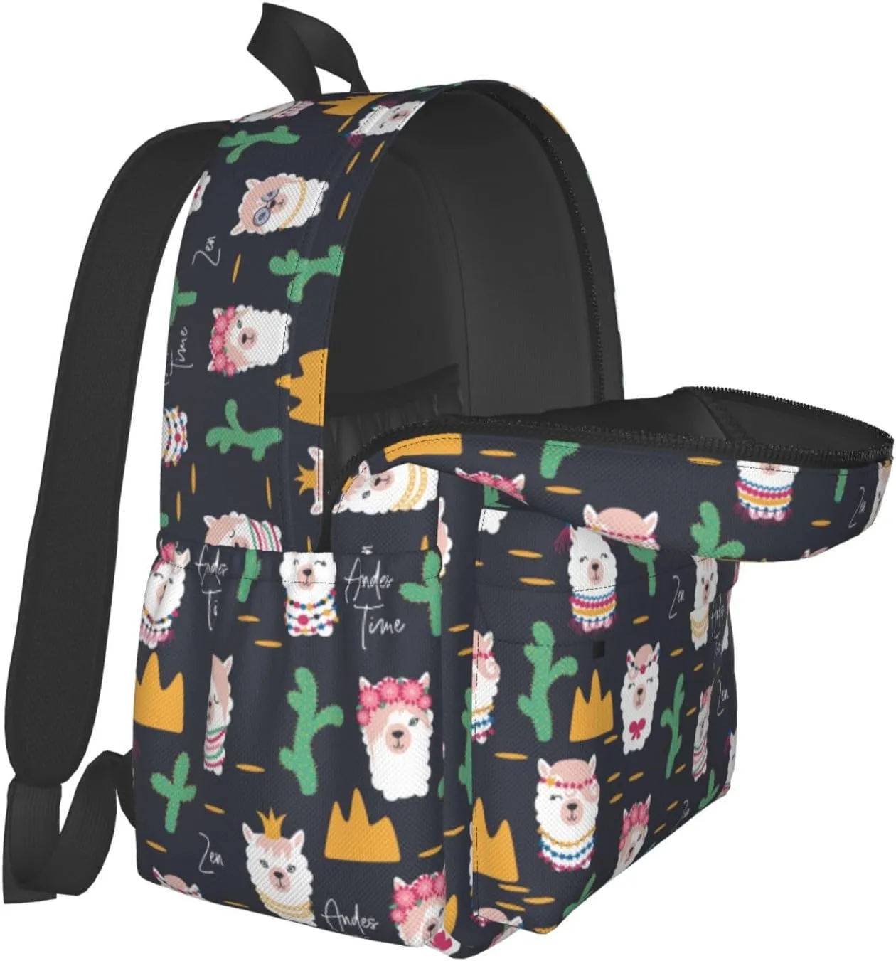 Cute Cactus Llama Alpaca Faces Laptop Commuter Backpack Shoulder Bag Casual Back Pack Daypack Bags With Side Pockets For Work Travel Daily Use
