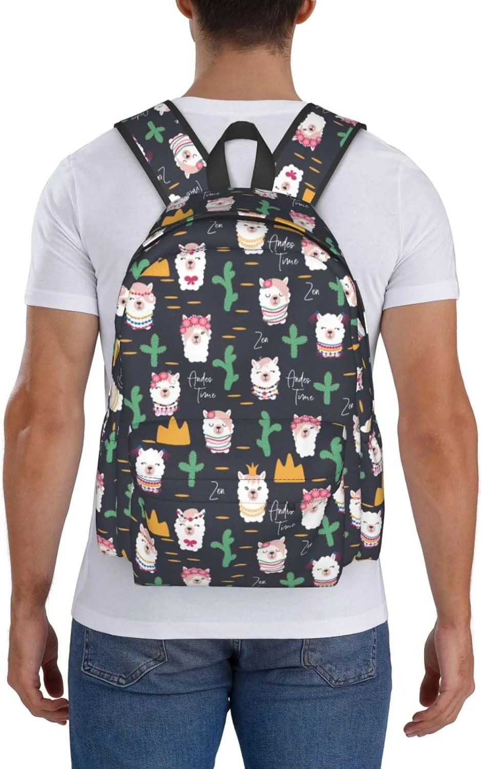 Cute Cactus Llama Alpaca Faces Laptop Commuter Backpack Shoulder Bag Casual Back Pack Daypack Bags With Side Pockets For Work Travel Daily Use