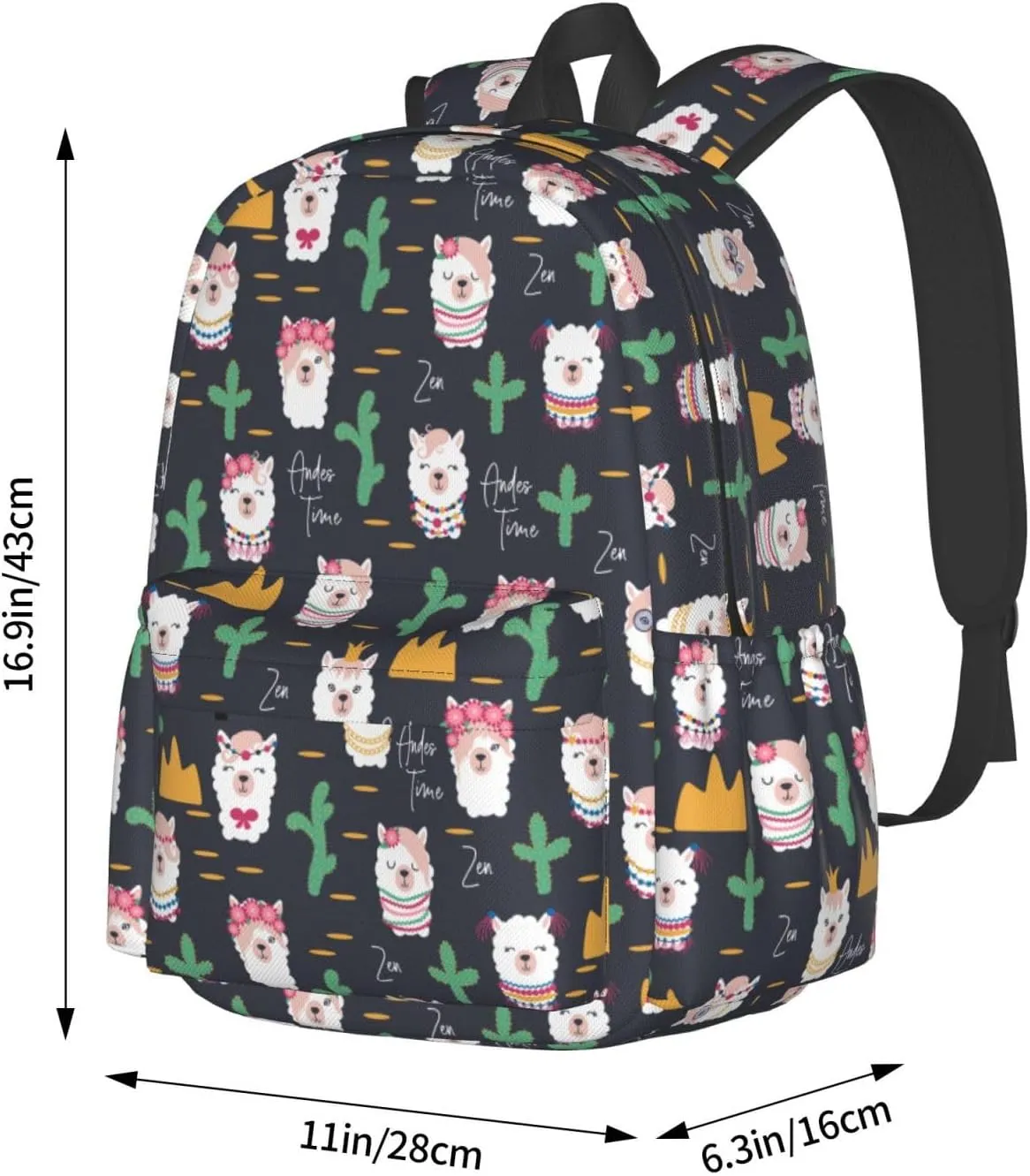 Cute Cactus Llama Alpaca Faces Laptop Commuter Backpack Shoulder Bag Casual Back Pack Daypack Bags With Side Pockets For Work Travel Daily Use