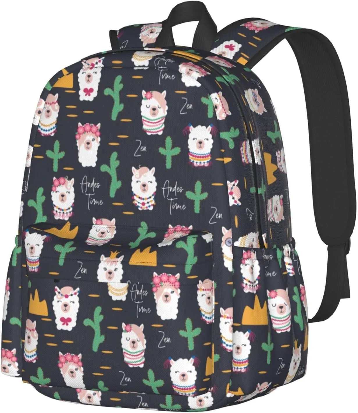 Cute Cactus Llama Alpaca Faces Laptop Commuter Backpack Shoulder Bag Casual Back Pack Daypack Bags With Side Pockets For Work Travel Daily Use