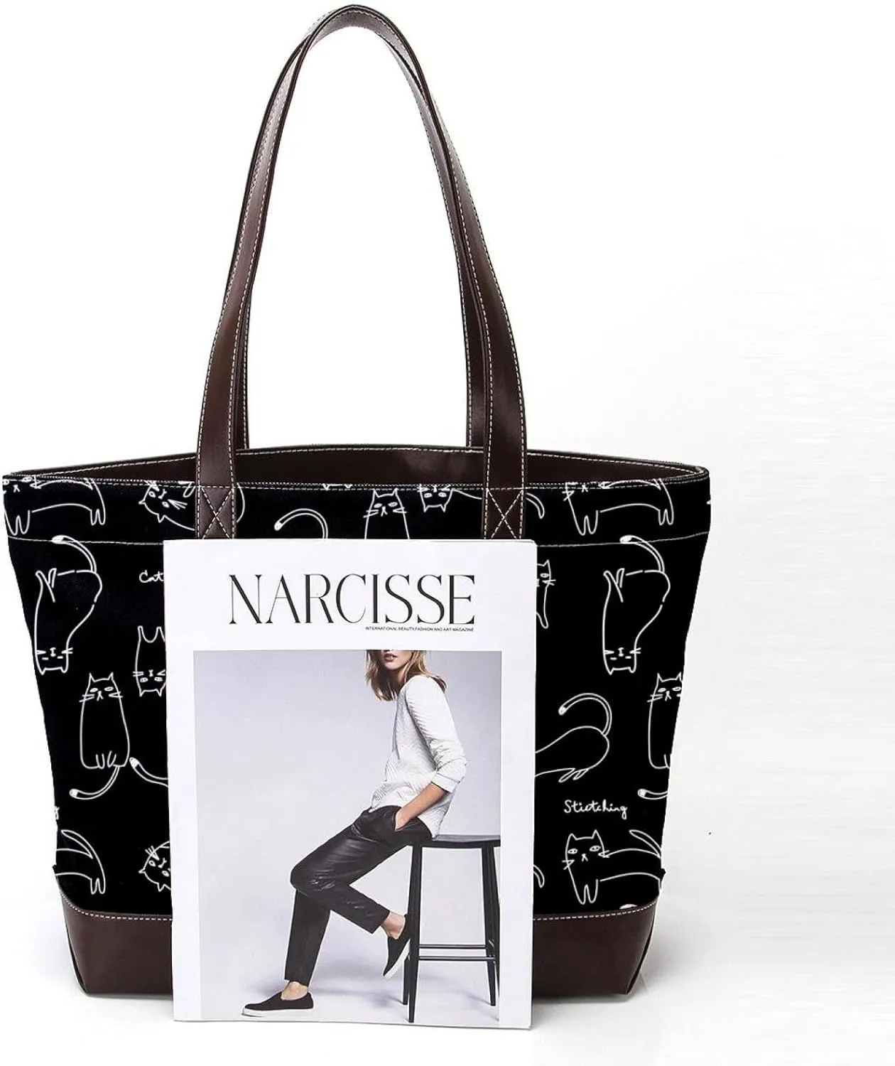 Cute Cat in Space-22 Tote Bags Durable Leather Canvas Purses and Handbags for Women Top Handle Shoulder Satchel Hobo Bags